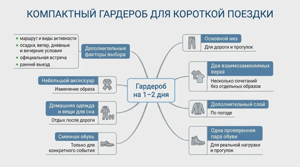 Компактный гардероб для короткой поездки